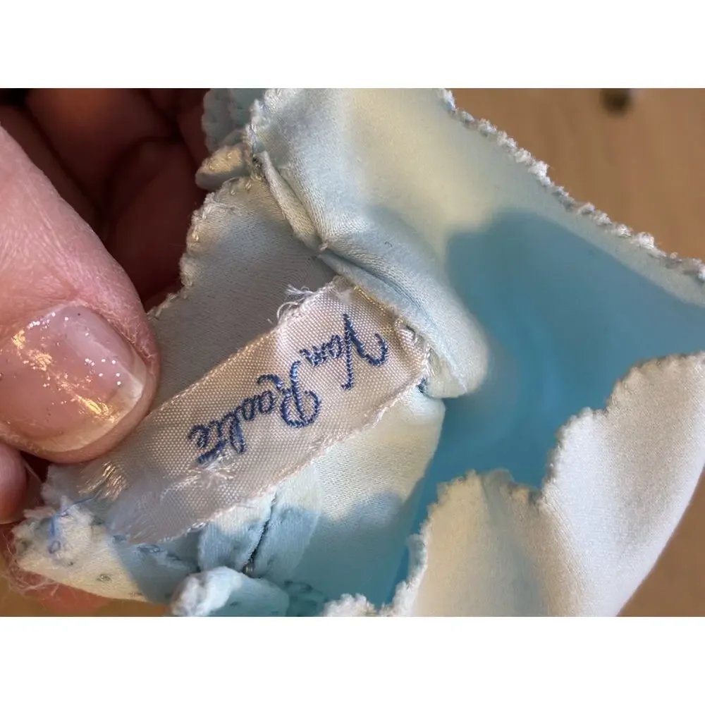 Vintage Van Raalte Baby Blue Amersuede Gloves Scalloped Pearl Button 1950s Med